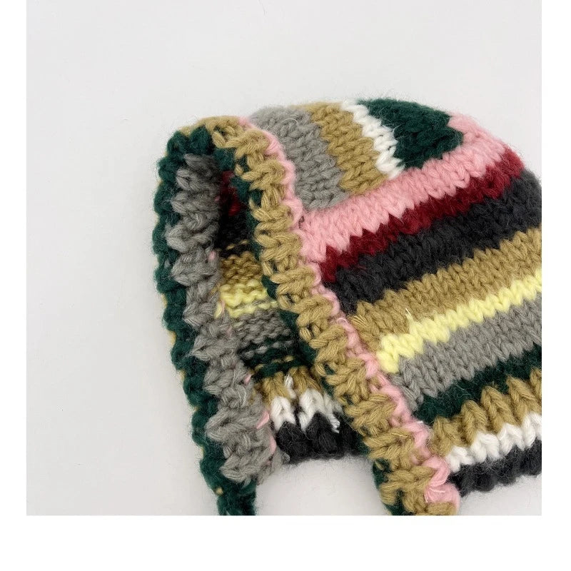 Knitted Contrast Stripe Bonnet