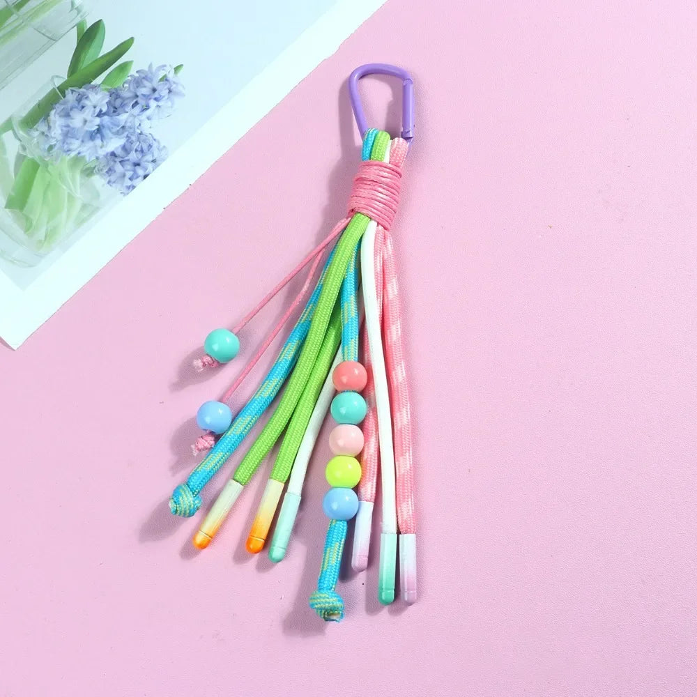 Y2K Braided Rope Keychain Handmade Creative Acrylic Striped Webbing Keychain Colorful Long Tassel Bag Charms Bag Accessories - Ice Cream Cake