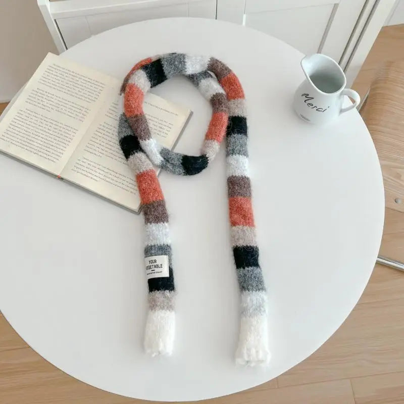 Multicolour Stripey Knit Skinny Scarf