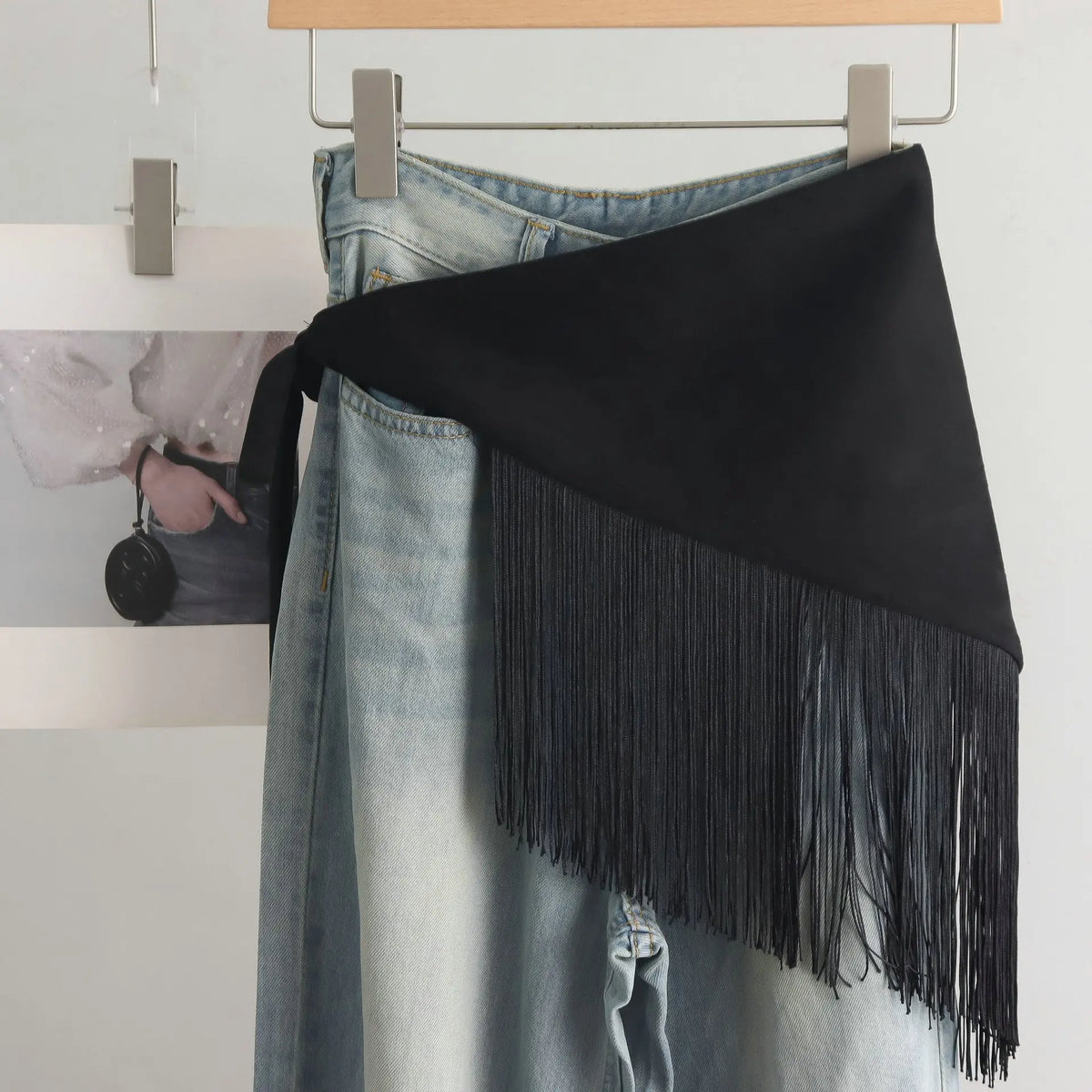 Millennium Hot Girl Style Leopard Print Tassel Fart Curtain Female American Retro Wide Belt with Skirt Jeans Waist Seal Scarf - Ice Cream Cake