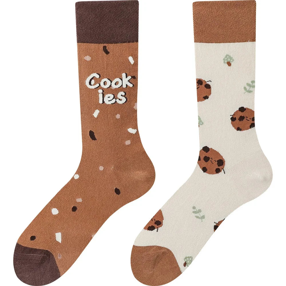 Happy Socks AB Asymmetrical Socks Cartoon Color Contrast Fashion Cotton Men And Women Couples Mid Tube Socks - Ice Cream Cake