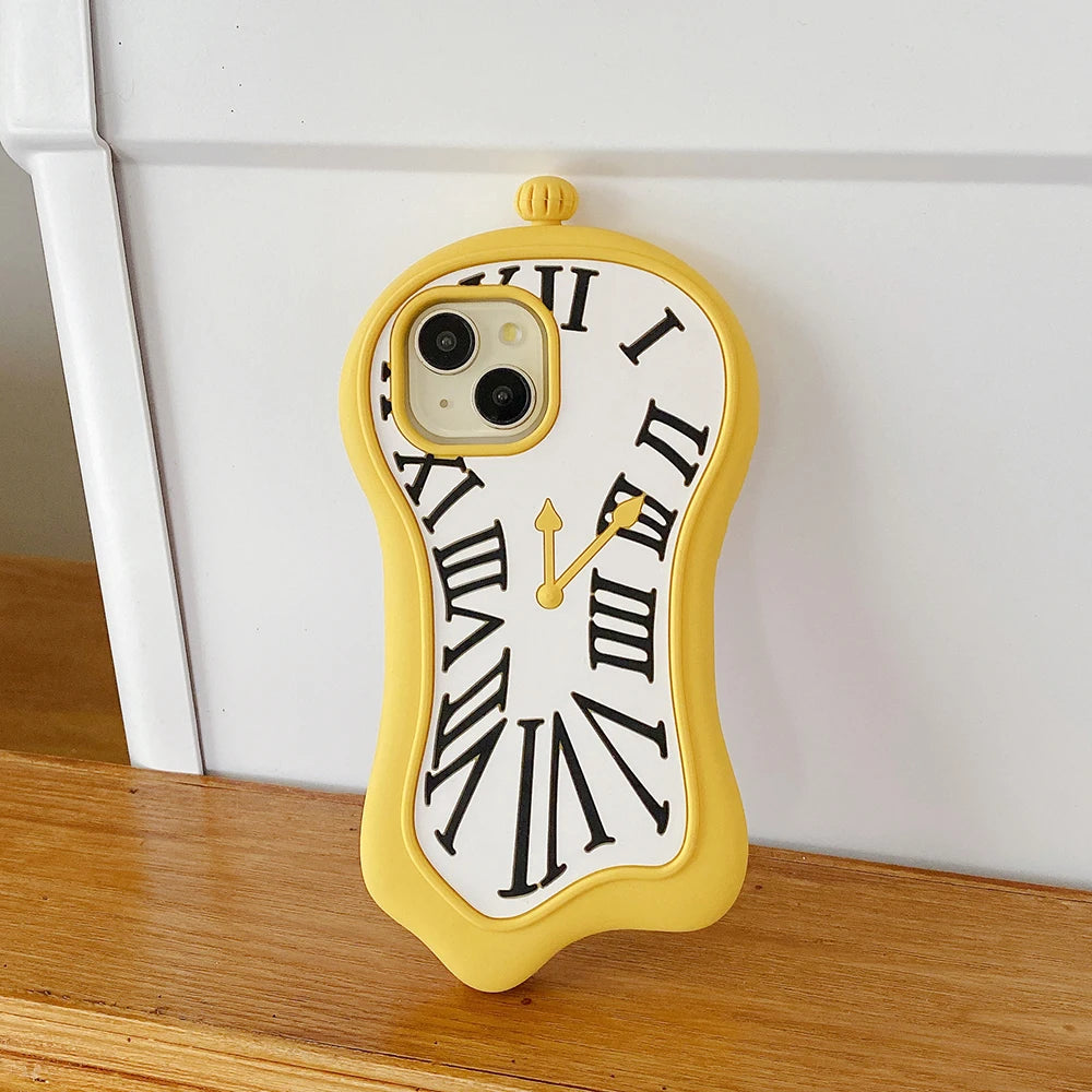 Funny Cartoon 3D Clock Phone Case For iPhone 16 Pro Max 15 14 13 12 Pro Max 11 Anti Fall Soft Silicone Cover - Ice Cream Cake