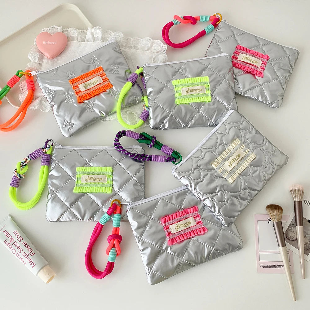 Korean Fashion Square Silver Love Makeup Bag Handbag Trendy Girls Lipstick Storage Bag Gifts Student Stationery Pencil Case New - Ice Cream Cake