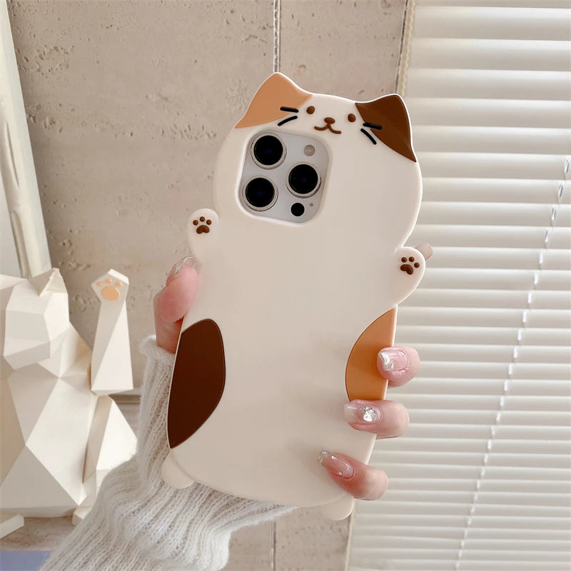Cartoon Cute Cat Silicone Soft Case for IPhone 17 16 15 14 13 Pro Max Plus 17Pro 16Pro IPhone17 ProMax IPones Women Girls Cover - Ice Cream Cake