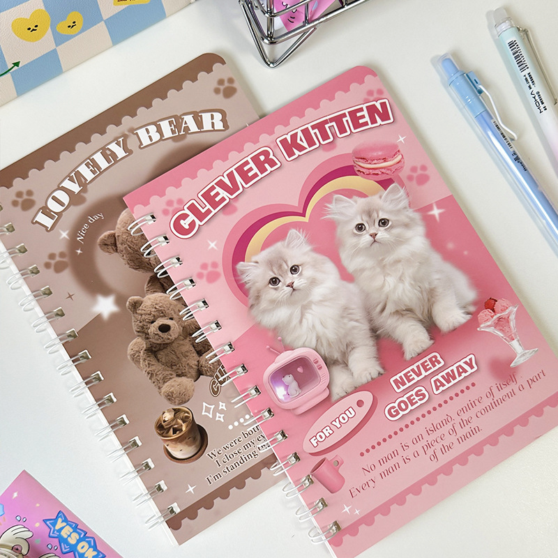 Clever Cat and Lovely Bear y2k Collage Ringed Notebooks (2 Designs)