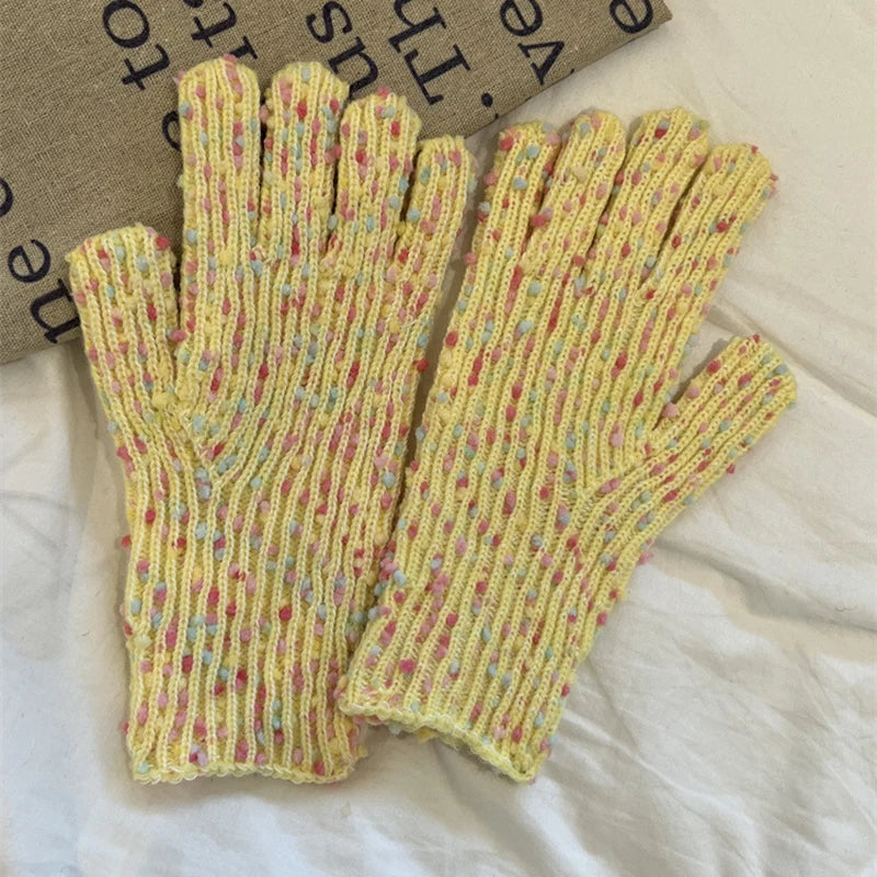 Rainbow Confetti Speckle Knit Gloves
