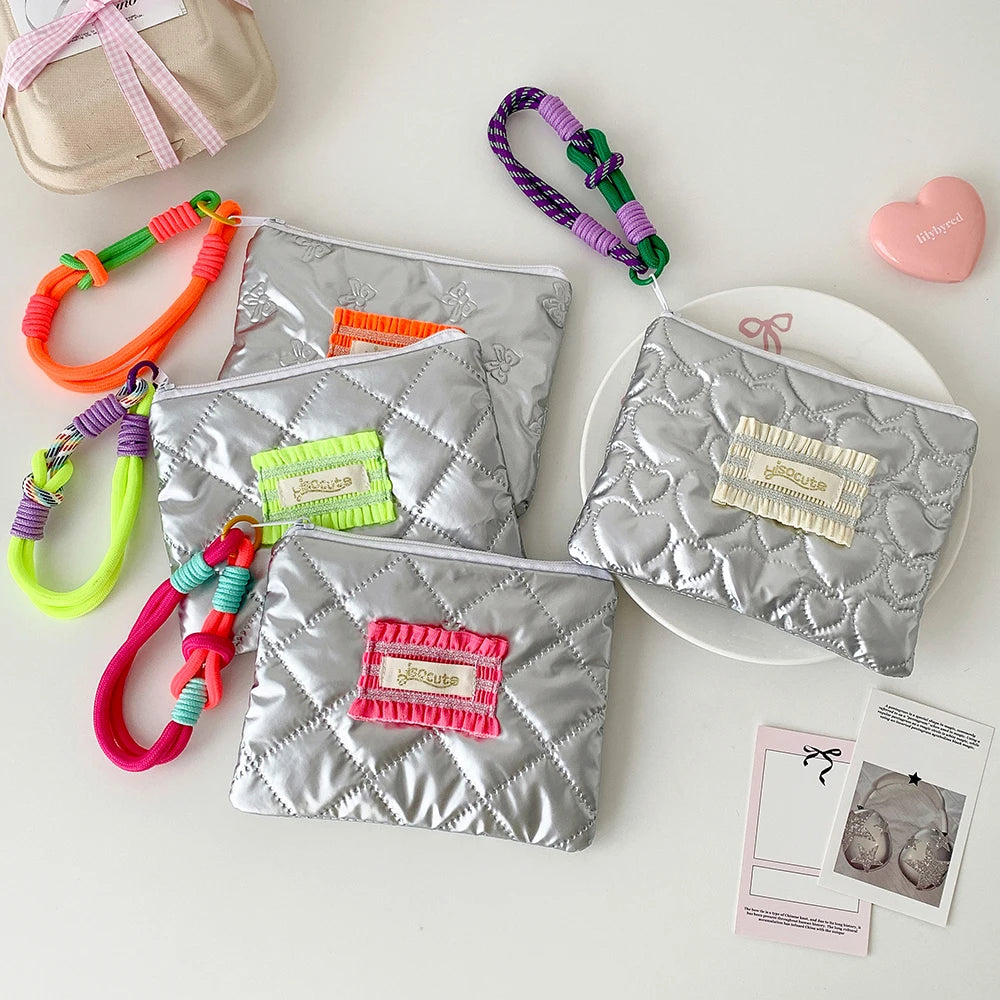 Korean Fashion Square Silver Love Makeup Bag Handbag Trendy Girls Lipstick Storage Bag Gifts Student Stationery Pencil Case New - Ice Cream Cake