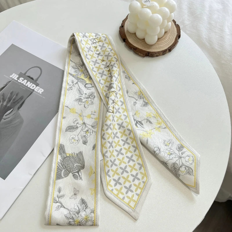 New Long Bag Scarf Women Hair Band Lady Accessories Print Skinny Scarves Headband Satin Ribbon Neck Tie Decorative Bag Scarves - Ice Cream Cake