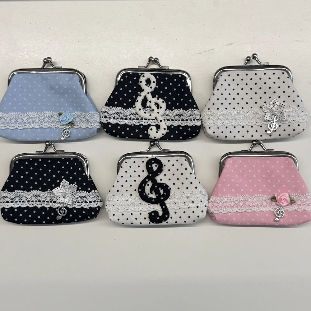 Cute Y2k Coin Purses Lady Small Wallet Wave Dot Handmade Lace Showa Rose Vintage Bag Hanging Pendant Earphone Bag Wallet - Ice Cream Cake