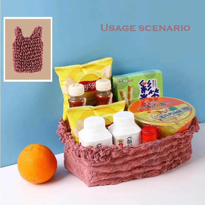 1PCS New Expansion Fold Pleated Flexible Stretch Mini Shopping Bag Large Capacity Bubble Elastic Portable Handbag Storage Bag - Ice Cream Cake
