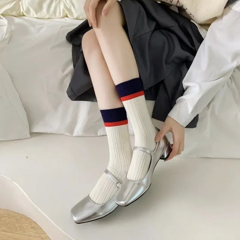 Contrast Stripe Crew Socks - Ice Cream Cake