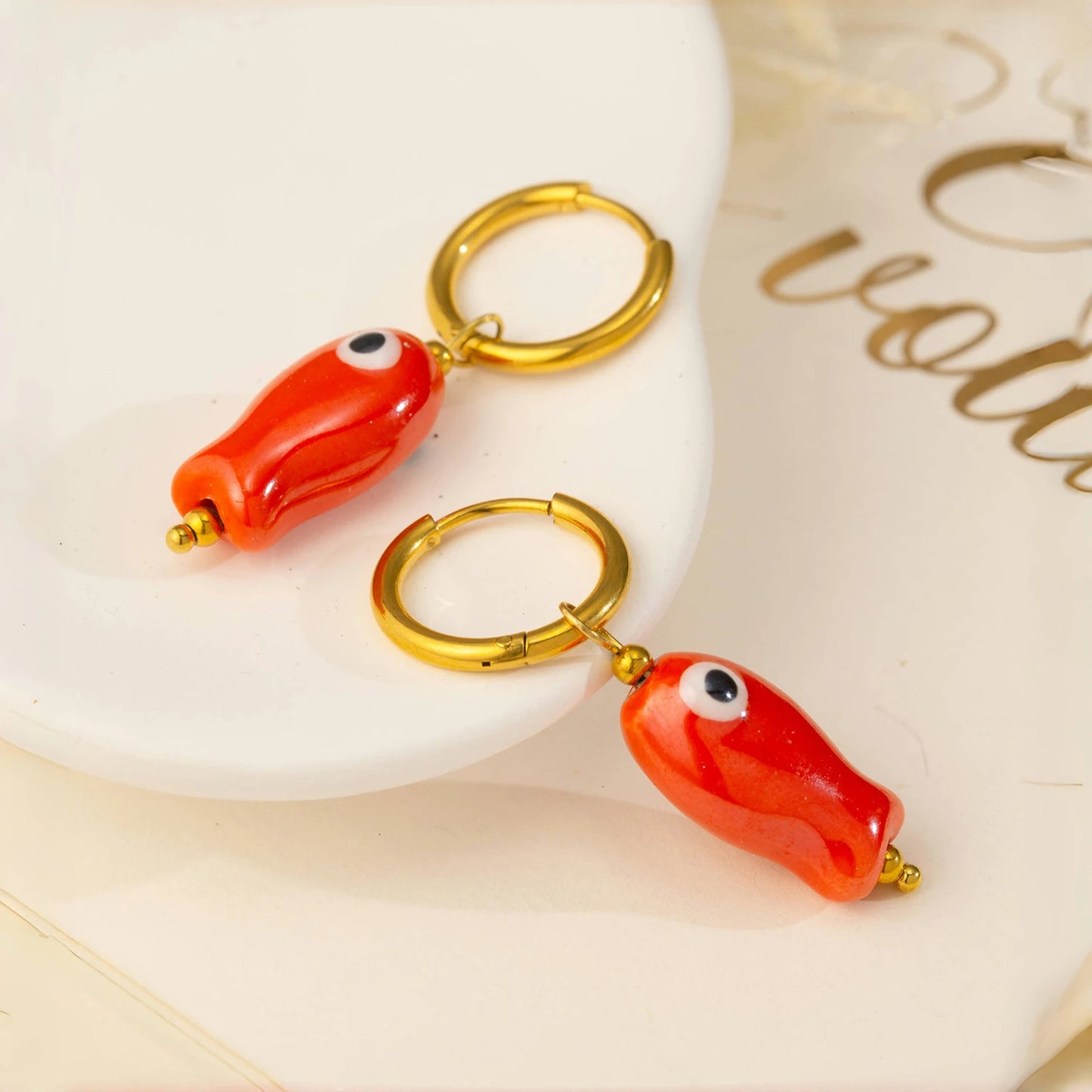 Stainless Steel Ceramic Fish Earrings for Women, Summer Dopamine Jewelry with Vibrant Colorful Pendant Hypoallergenic Gift - Ice Cream Cake