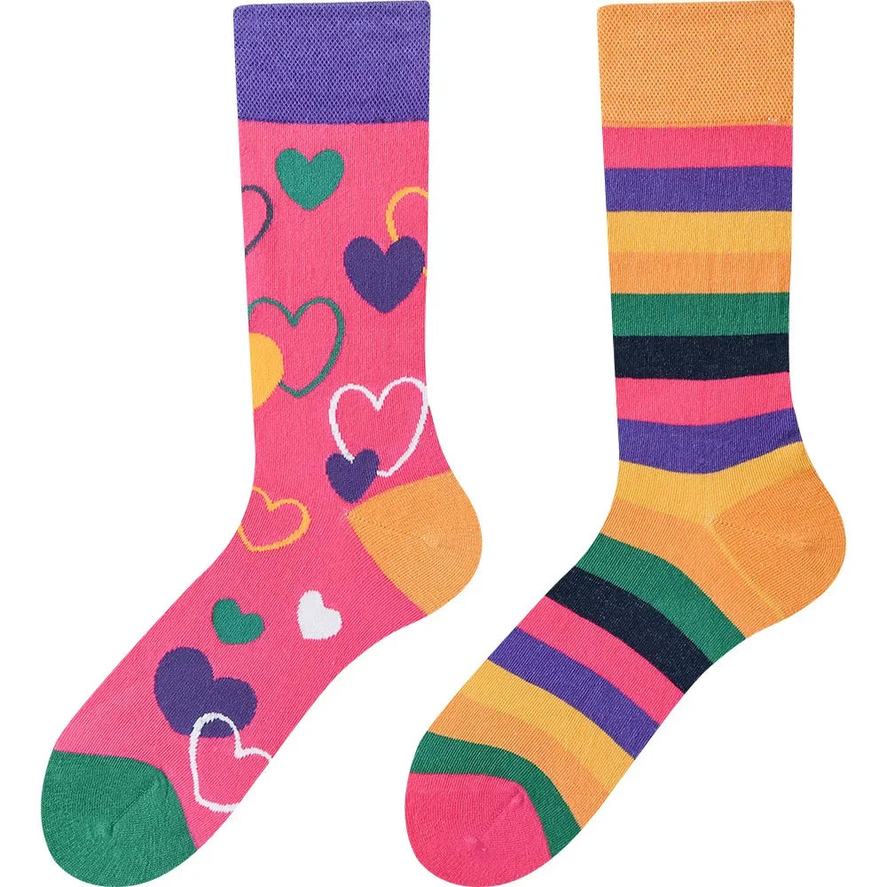 Happy Socks AB Asymmetrical Socks Cartoon Color Contrast Fashion Cotton Men And Women Couples Mid Tube Socks - Ice Cream Cake