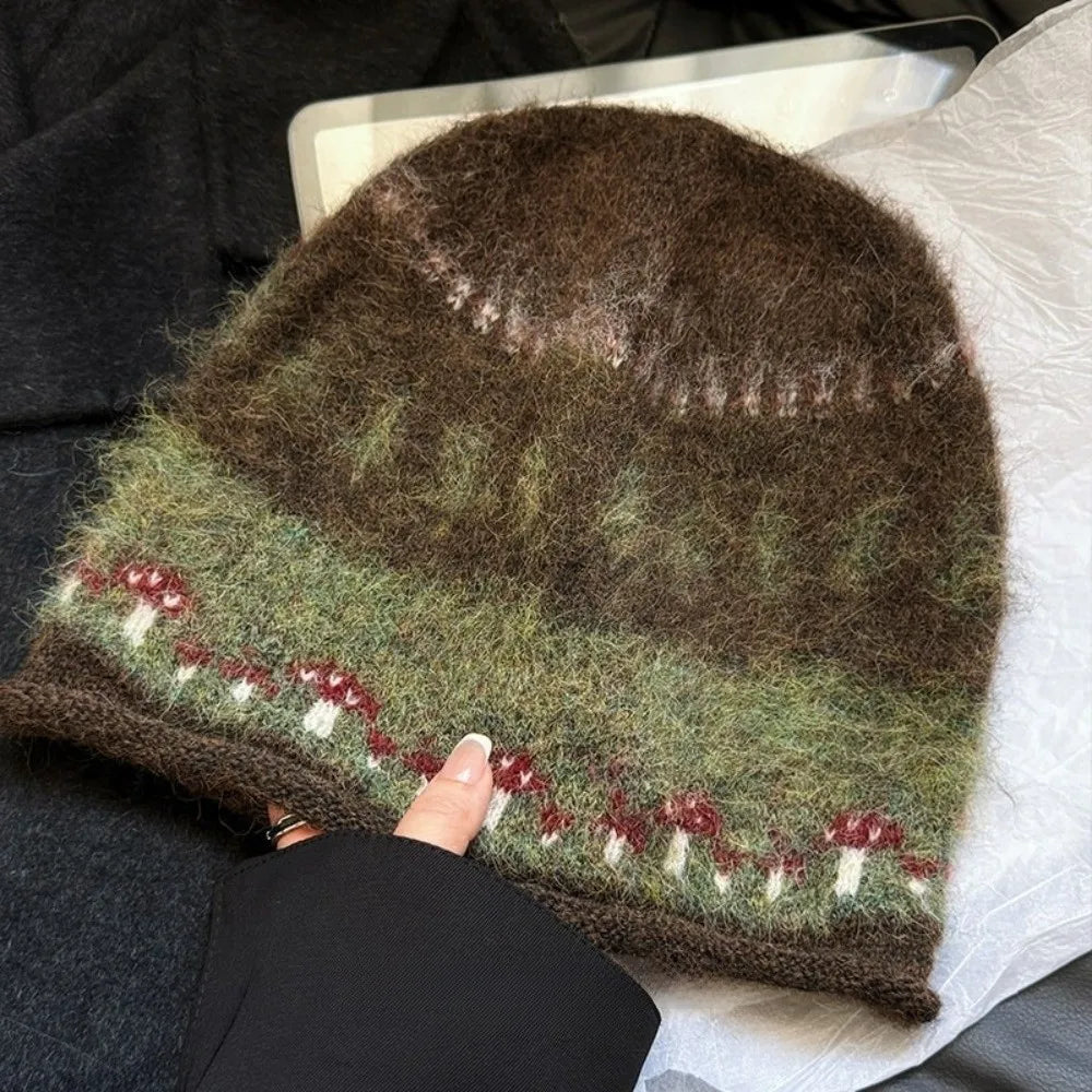 Mushroom Stroll Fair Isle Knit Beanie Hat