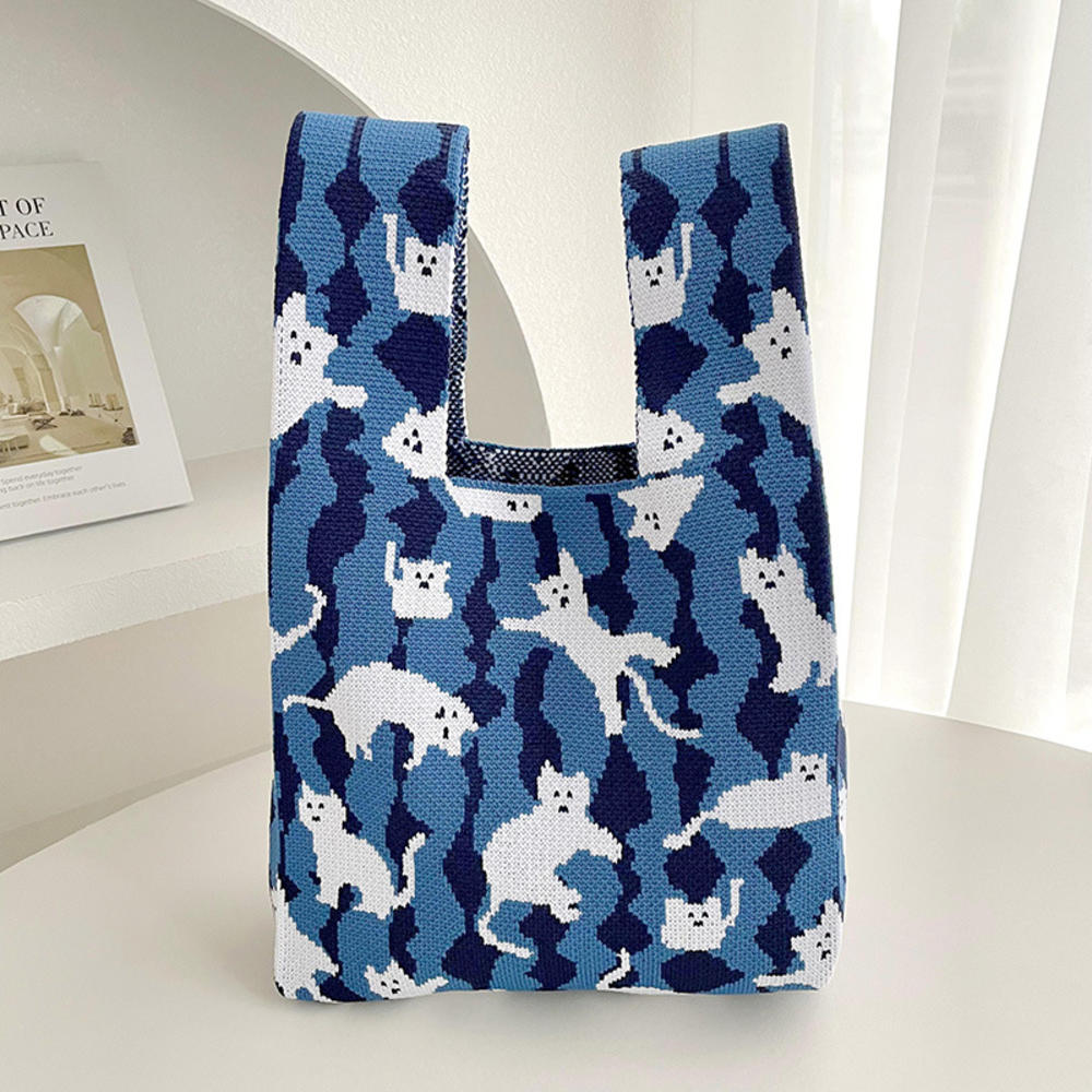 Cat Party Knitted Mini Lunch Tote (4 Colours)