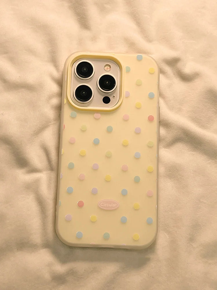 Korean Ins Colorful Polka Dots Jelly Phone Case For iPhone 17Air 17 16 15 14 13 12 11 Pro Max 7 8 Plus XR XS Max Y2K Matte Cover - Ice Cream Cake