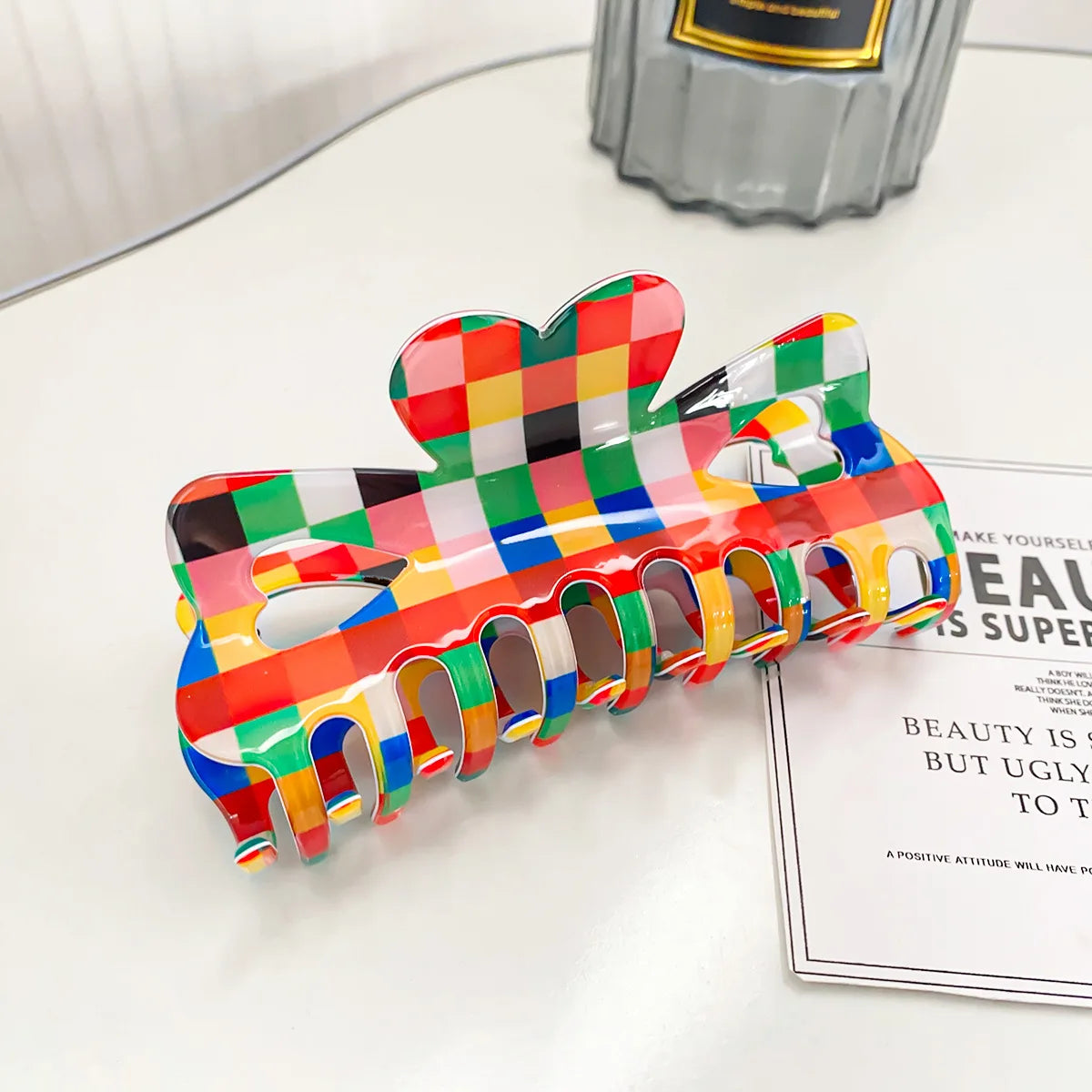 Multicolour Checkered Hair Claw - Ice Cream Cake
