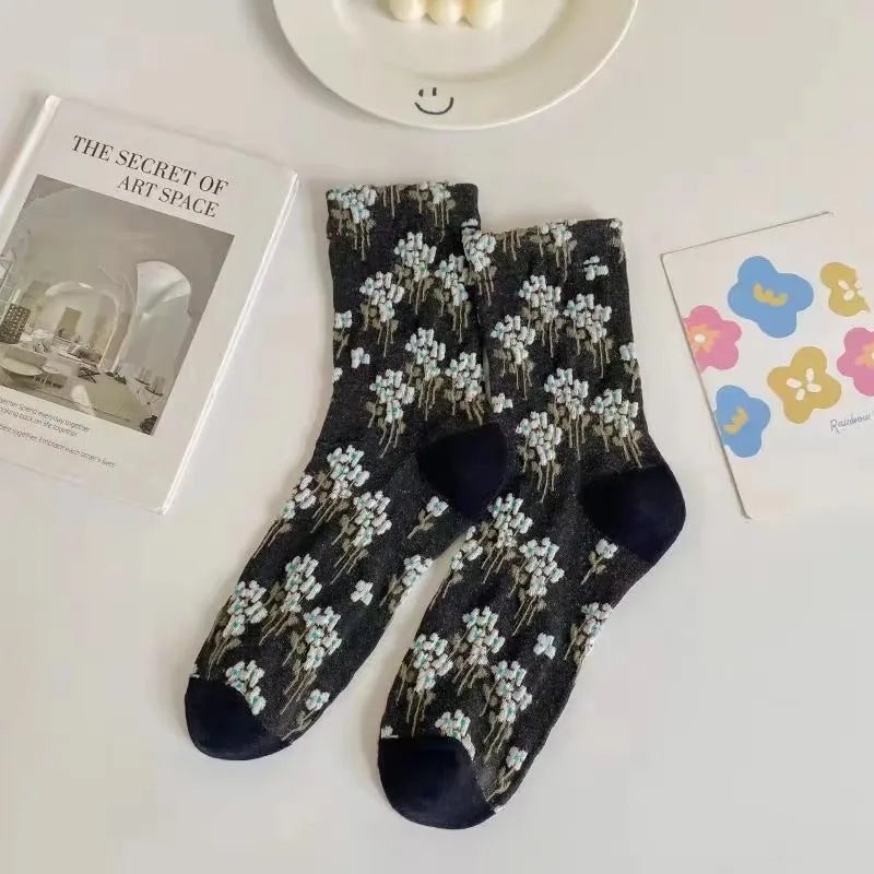 Women Socks Japanese Korean Style Cartoon Flower Rabbit Harajuku Cute Kawaii Mid Tube Breathable Casual Short Cotton Socks - Ice Cream Cake
