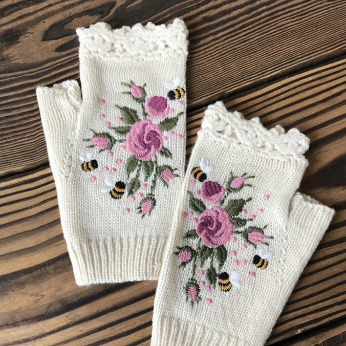 Half Finger Gloves Women Knitted Fingerless Winter Gloves Soft Crochet Bee Knitting Faux Wool Fingerless Gloves Wrist Warmer - Ice Cream Cake