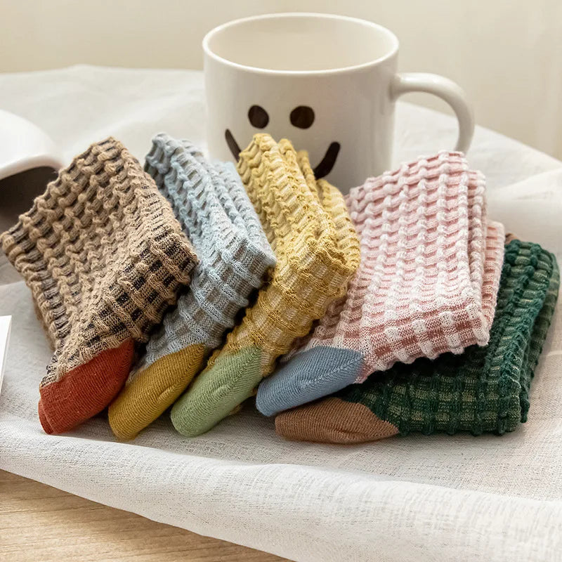 Waffle Pattern Crew Socks