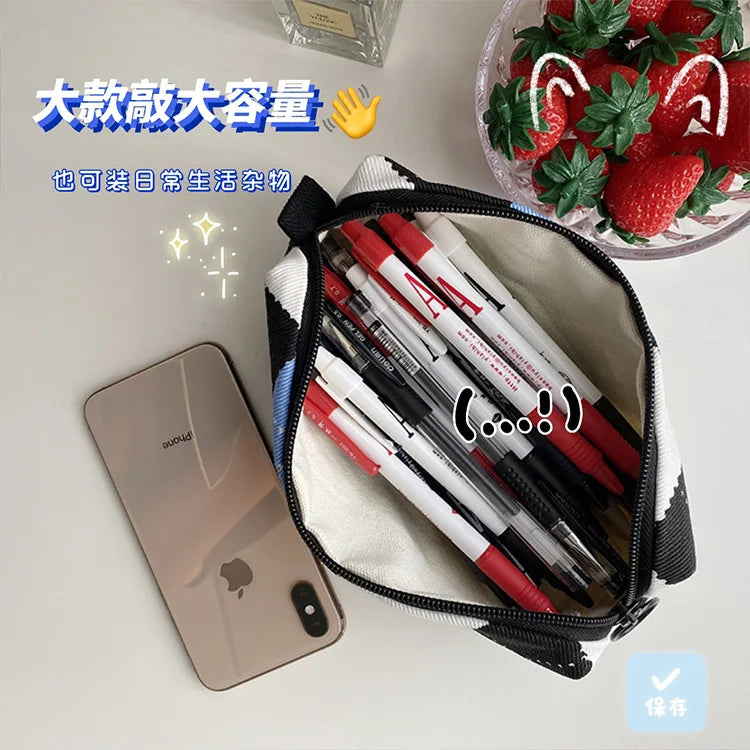 Korean Fashion Plaid Travel Makeup Kits Cosmetic Storage Bag Women Handbags Wallet Organizer Cute School Pencil Cases Pouch Bags - Ice Cream Cake