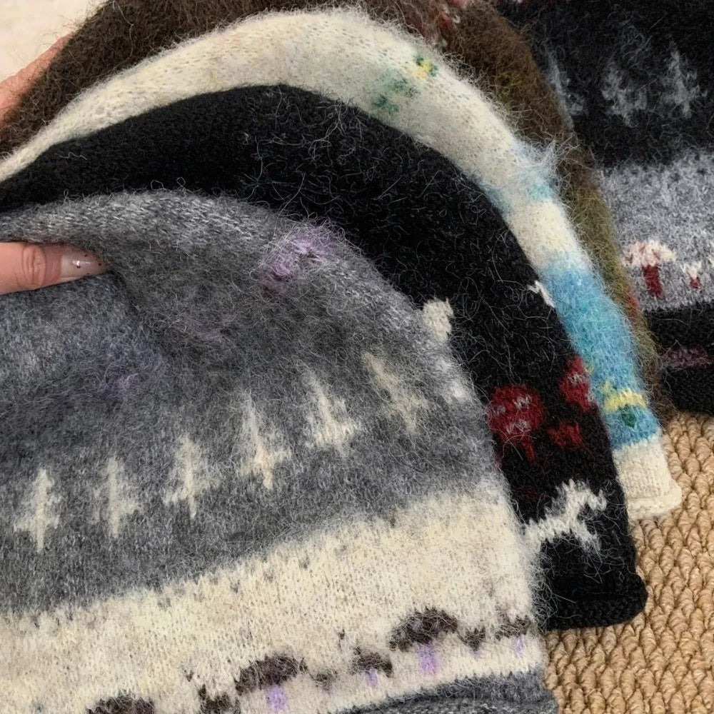 Mushroom Stroll Fair Isle Knit Beanie Hat