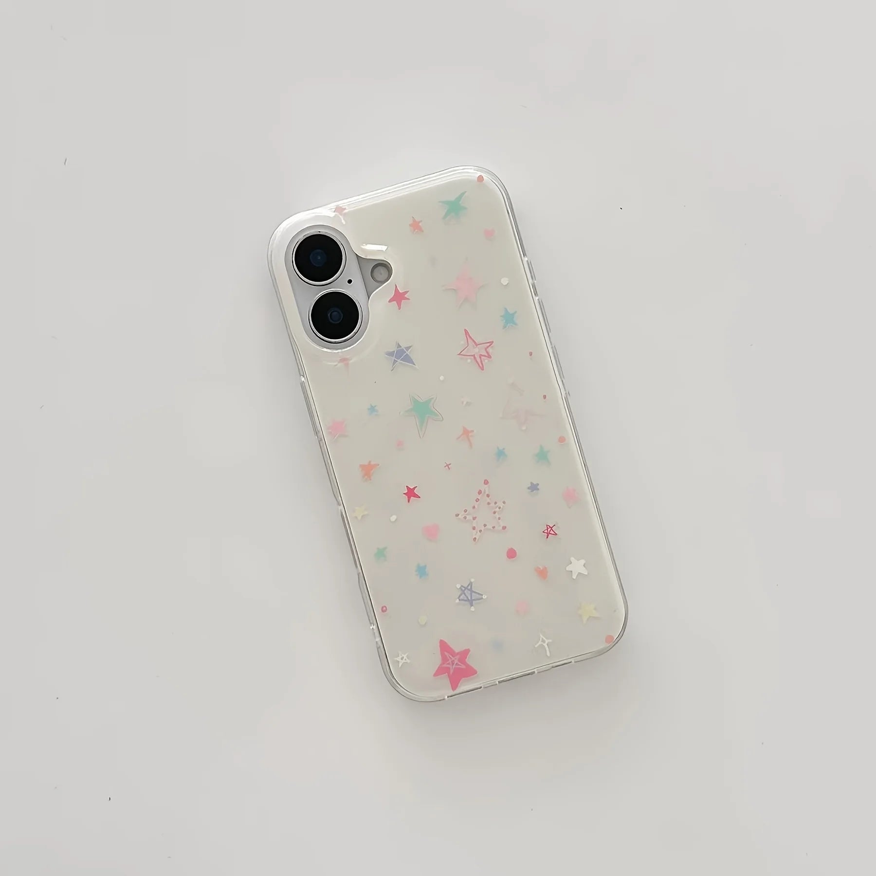 Phone Case for iPhone 17 16e 16 15 14 13 12 11 Pro Max X Xs 8 7 6 Air Plus Feather Texture Back Cover Clmj Korean Colorful Stars - Ice Cream Cake