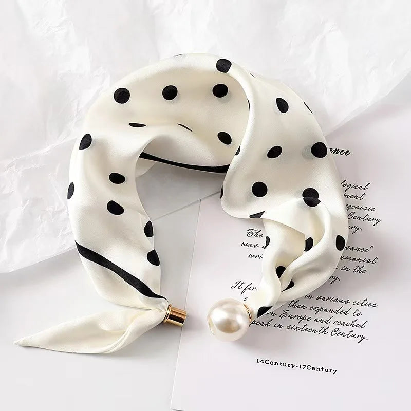 Spring Summer Thin Pearl Silk Scarves Magnetic Buckle Lazy Scarf Women Girls Sweet Elegant Pendant Collarbone Chain Neck Scarf - Ice Cream Cake