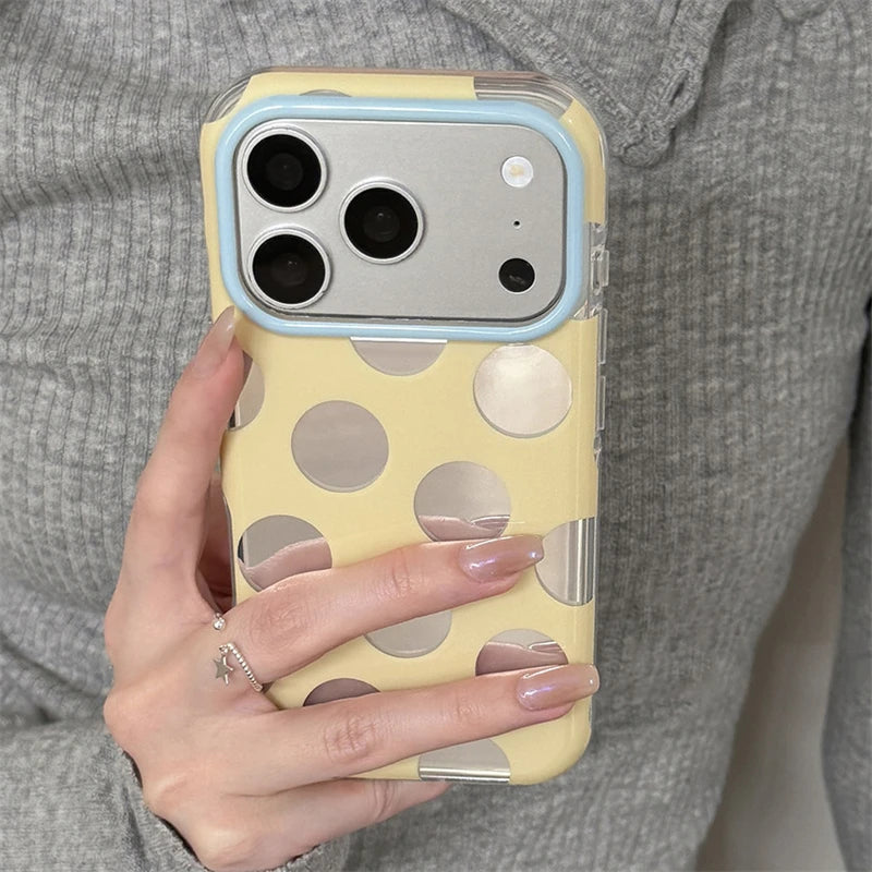INS Silvery Polka Dot Elements Phone Case For iPhone 17 16 15 Pro Max 17Pro 16Pro 17promax Round Edge Trend Y2K Phone Back Cover - Ice Cream Cake