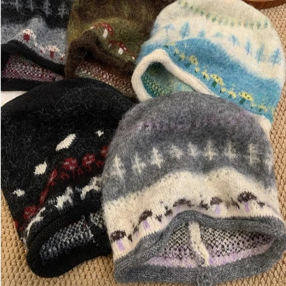 Mushroom Stroll Fair Isle Knit Beanie Hat