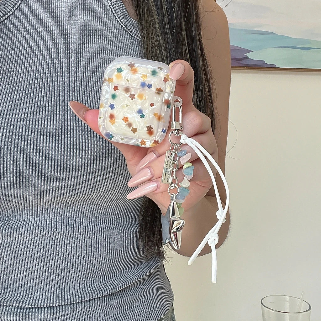 Advanced Girl Series Shell Pattern Render Colorful Stars Pendant Case Cover for AirPods 1 or 2 3 4 AirPods Pro Pro 2 Pro 3 - Ice Cream Cake