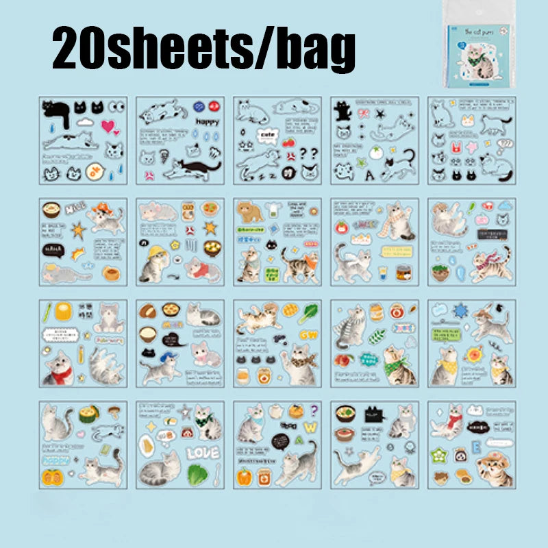 20pcs Corner Cats PET Square Sticker Book for Journal Scrapbooking Planner Decoration Waterproof Cute Animal Stickers, Mr. Paper - Ice Cream Cake