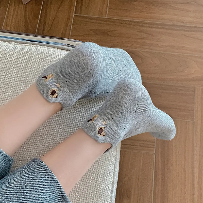 Spring Summer Thin Women Short Socks Polka Dots Cute Cartoon Sausage Dog Embroidery Boat Socks Pure Cotton Short Trendy Socks - Ice Cream Cake