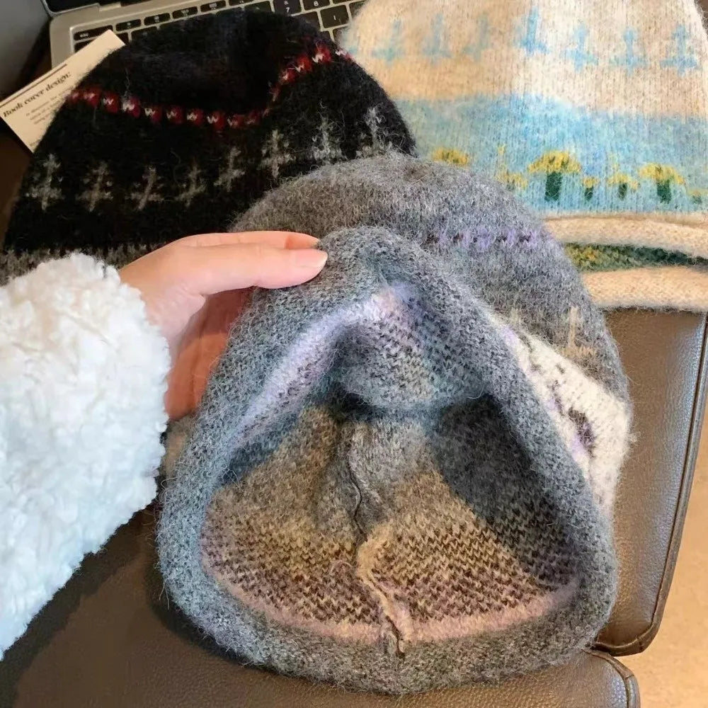 Mushroom Stroll Fair Isle Knit Beanie Hat