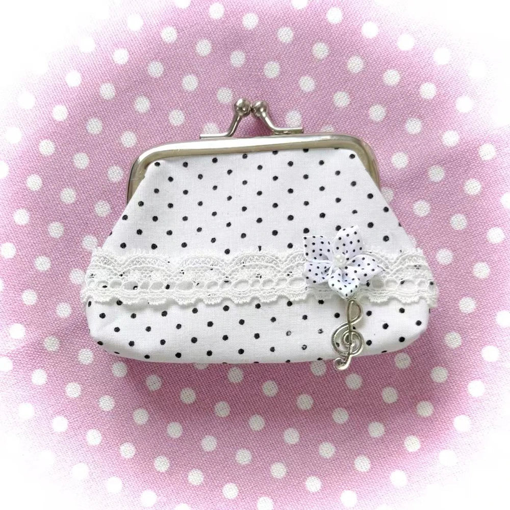 Cute Y2k Coin Purses Lady Small Wallet Wave Dot Handmade Lace Showa Rose Vintage Bag Hanging Pendant Earphone Bag Wallet - Ice Cream Cake