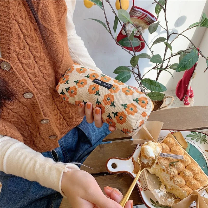 Corduroy Floral Travel Cosmetic Lipstick Purse Storage Bag Kawaii Women Makeup Handbags Organizer Wallet Pouch Pencil Case Bags - Ice Cream Cake