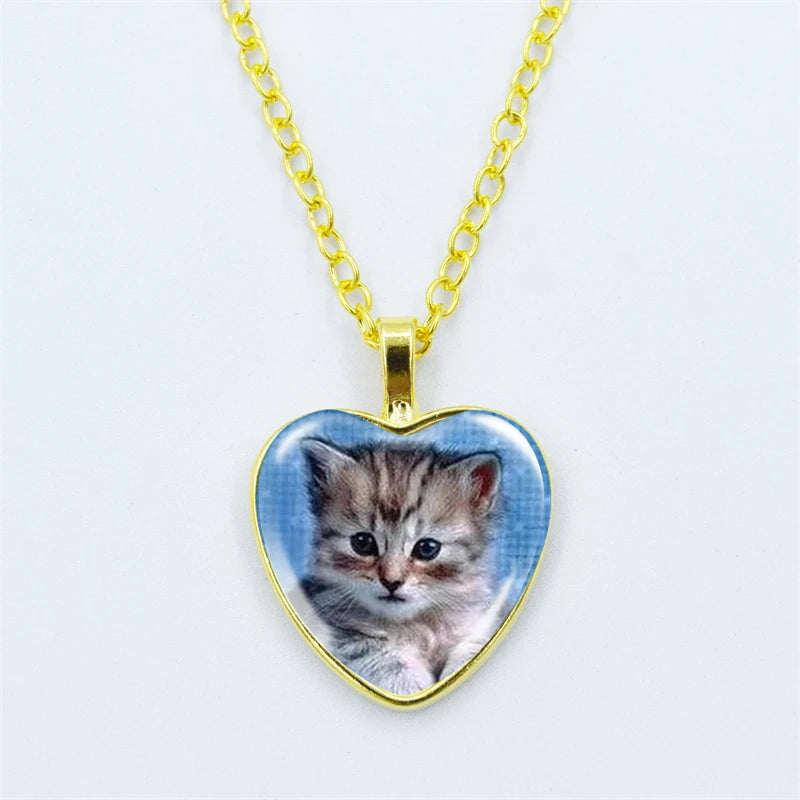 Heart Shaped Kitschy Kitty Cat Pendant Necklace