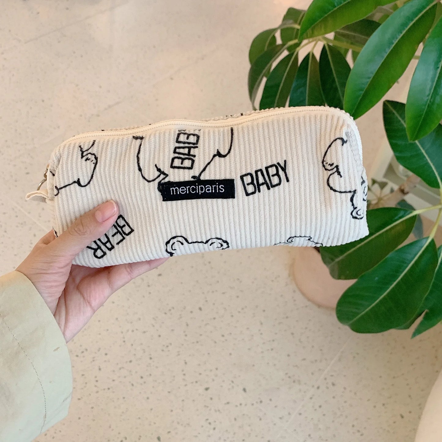 Corduroy Floral Travel Cosmetic Lipstick Purse Storage Bag Kawaii Women Makeup Handbags Organizer Wallet Pouch Pencil Case Bags - Ice Cream Cake