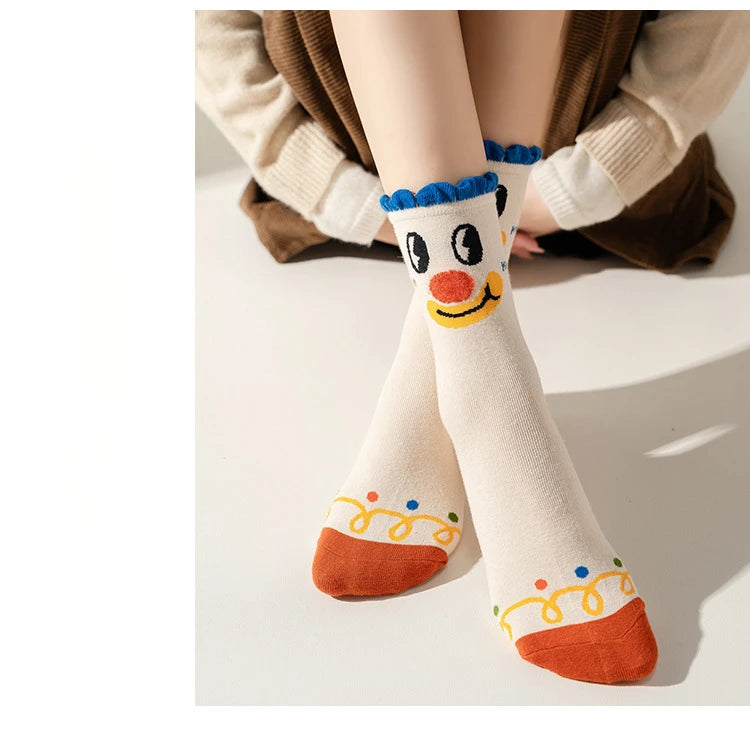 Funny Cute Cartoon Clown Casual Sports Women's Mid-tube Socks Cartoon Circus Long Cotton Socks Personality Brand Socks - Ice Cream Cake