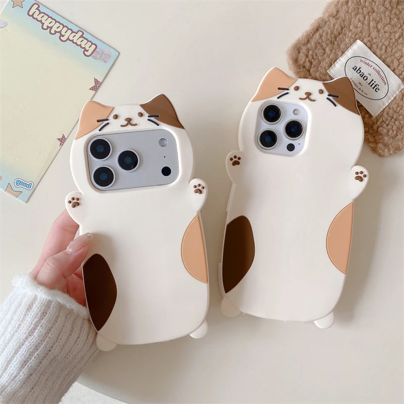 Two cat-shaped phone cases on a light background