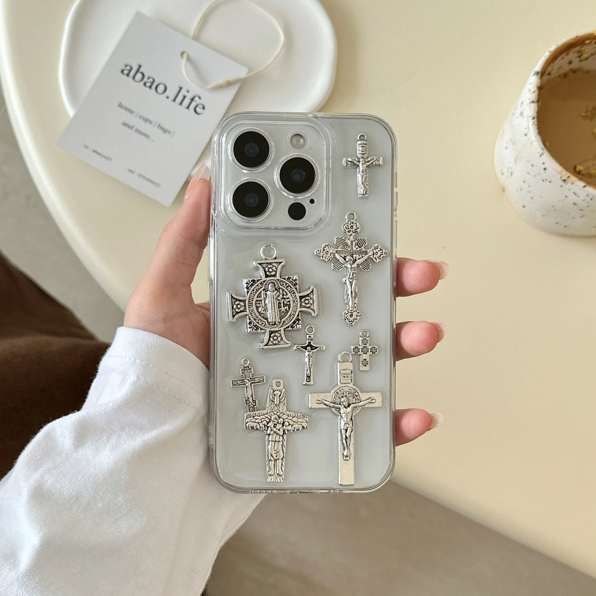 Kitschy Silver Cross Charm iPhone Case
