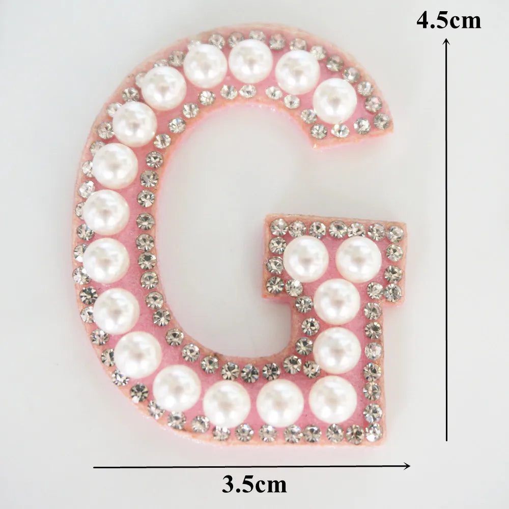 Pink A-Z Rhinestone Pearl Iron-On Patches - Ice Cream Cake