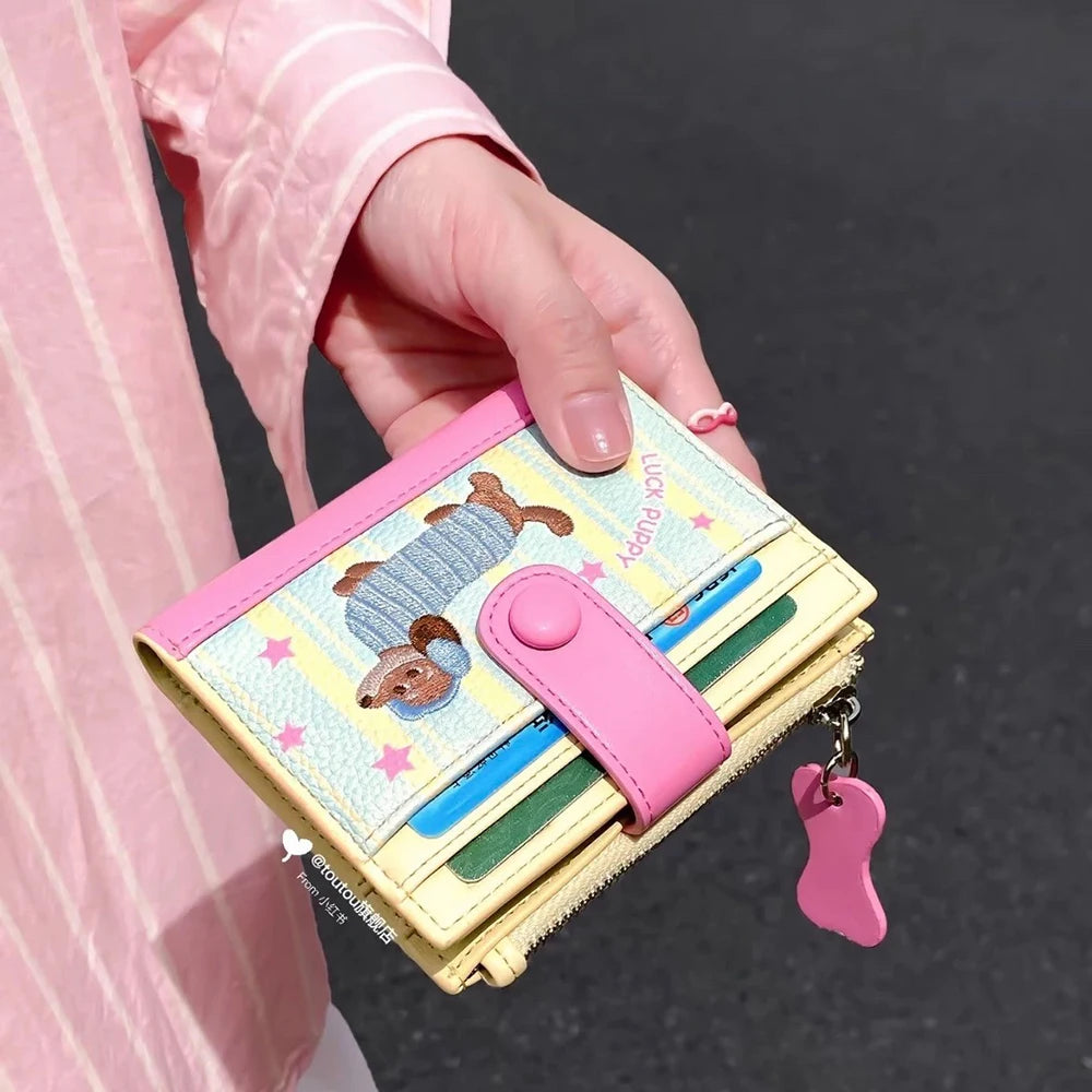 Stylish Sausage Dog Embroidery Pass Case Wallet