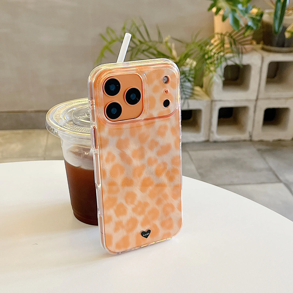 Textured Orange Leopard Pattern iPhone Case