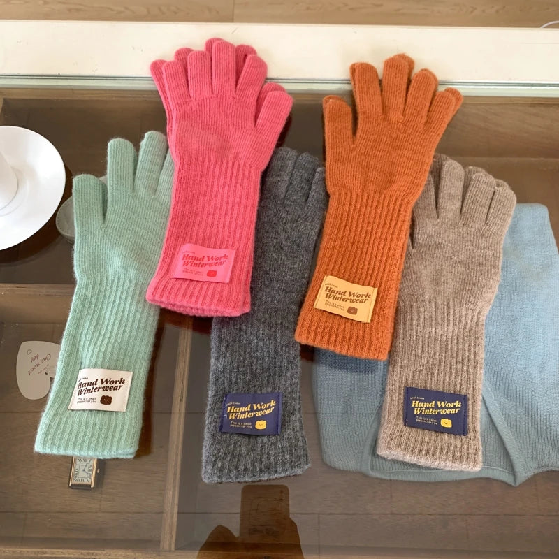 New Fashion Solid Color Touch Screen Knitted Gloves Women Winter Gloves Warm Gloves Solid Work Gloves Mittens For Women - Ice Cream Cake
