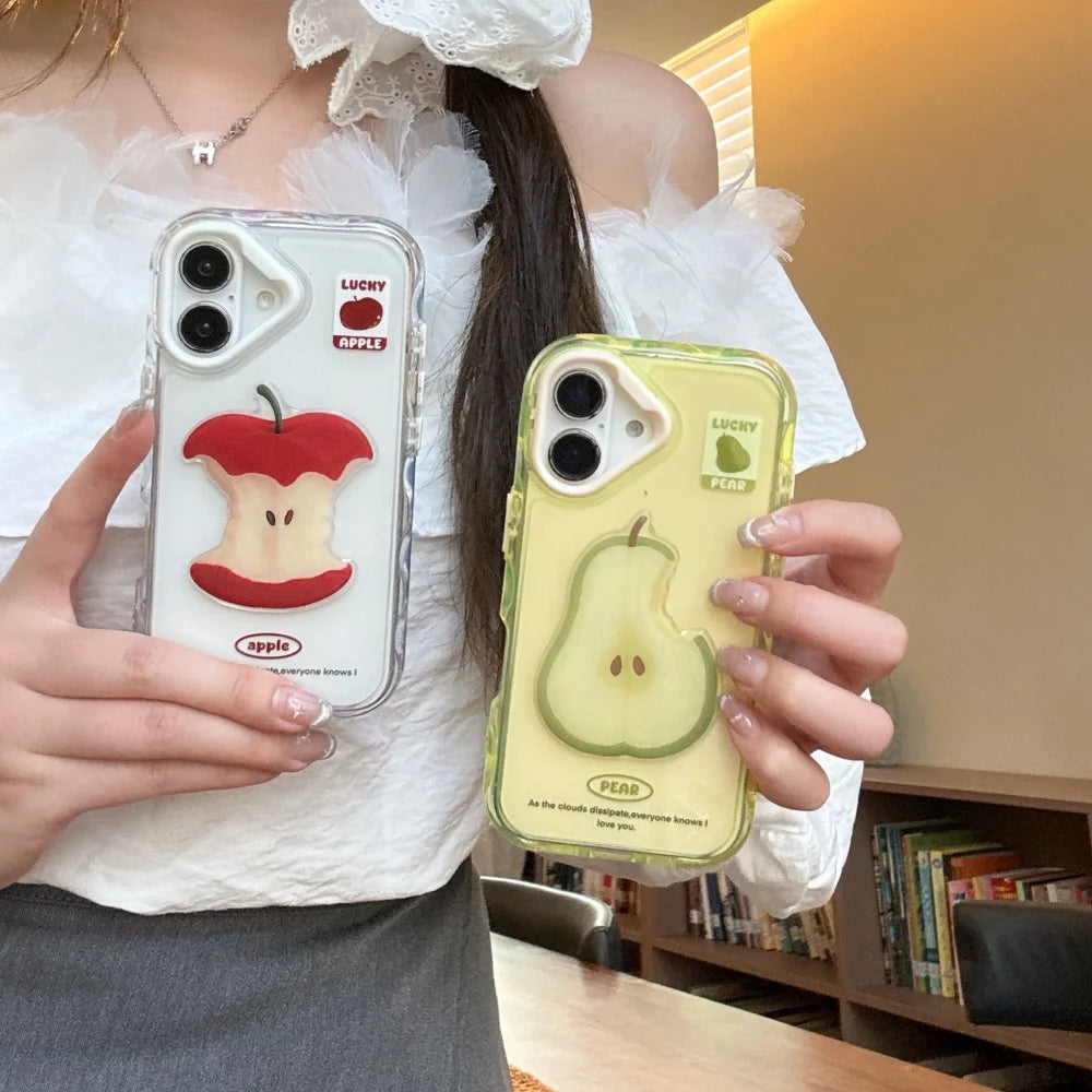 Korea Cute Unique 3D Apple Pear Clear Phone Case for IPhone 16 15 14 Pro Max Anti-Fall Shockproof Protective Soft Shell - Ice Cream Cake