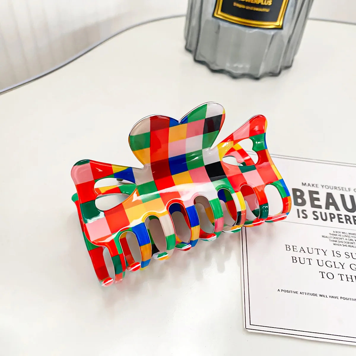 Multicolour Checkered Hair Claw - Ice Cream Cake