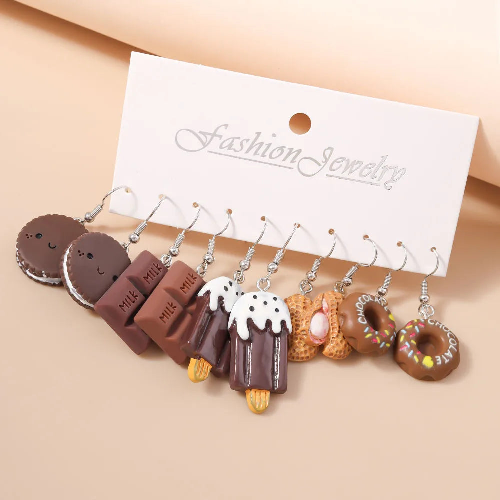 5 Pairs Cartoon Ice Cream Cookie Chocolate Donut Earrings for Women Girls 3D Food Dangle Earrings Kids Jewelry Gifts - Ice Cream Cake