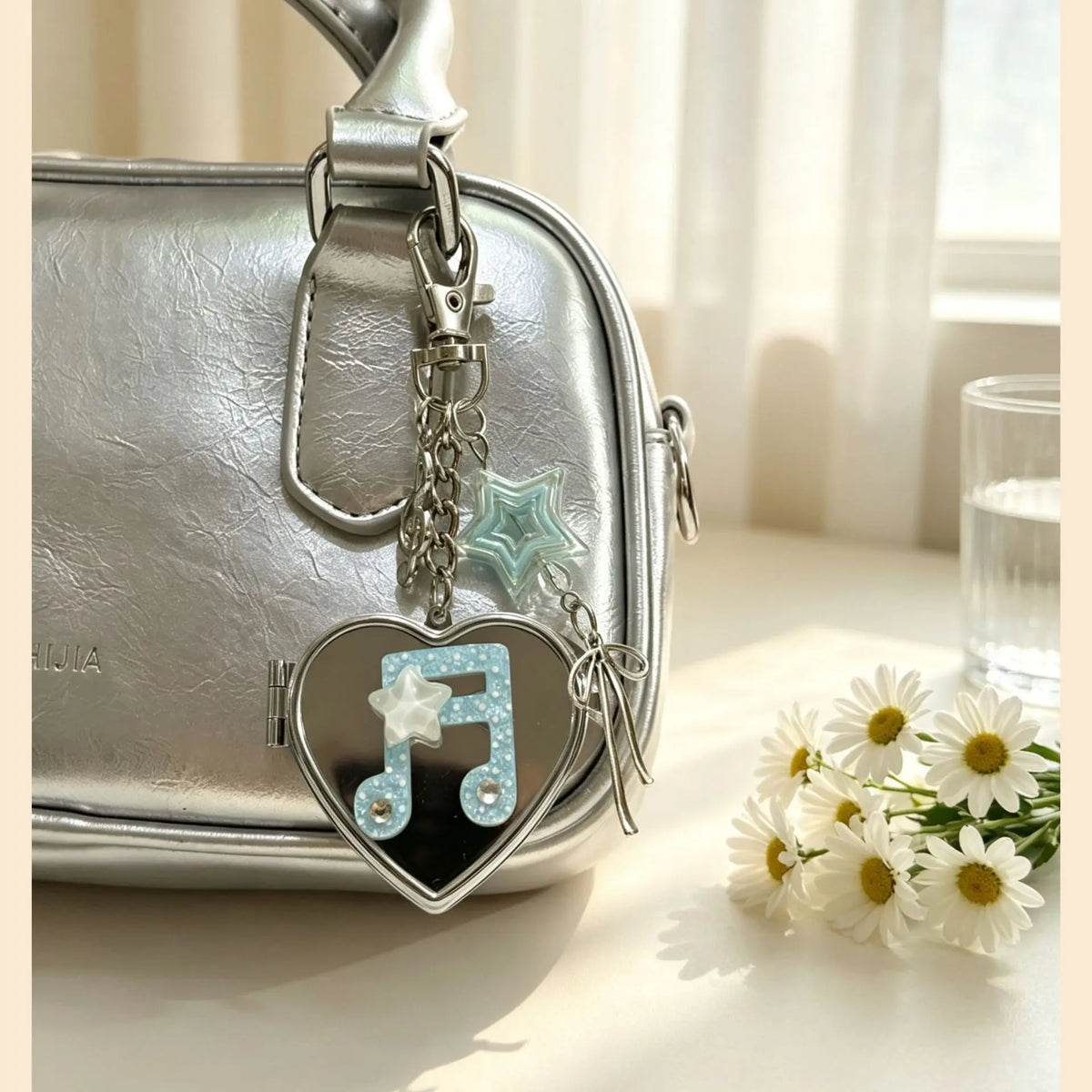 Korean-inspired Love Note Mirror Bag Accessories Fashion Star Keychain Double-sided Makeup Mirror Keychain Bag Hanging Decor - Ice Cream Cake