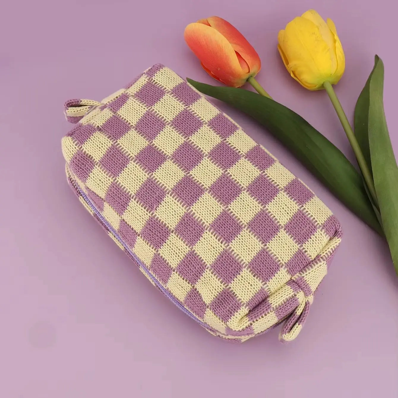 Purple Checkerboard Zipper Pouch